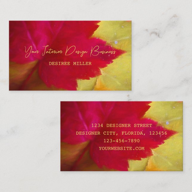 Autumn Red Yellow Maple Leaves Art Business Card (Front/Back)