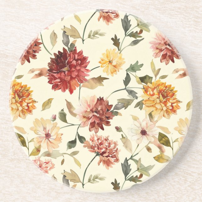 Autumn Red Yellow Pink Flowers Coaster (Front)