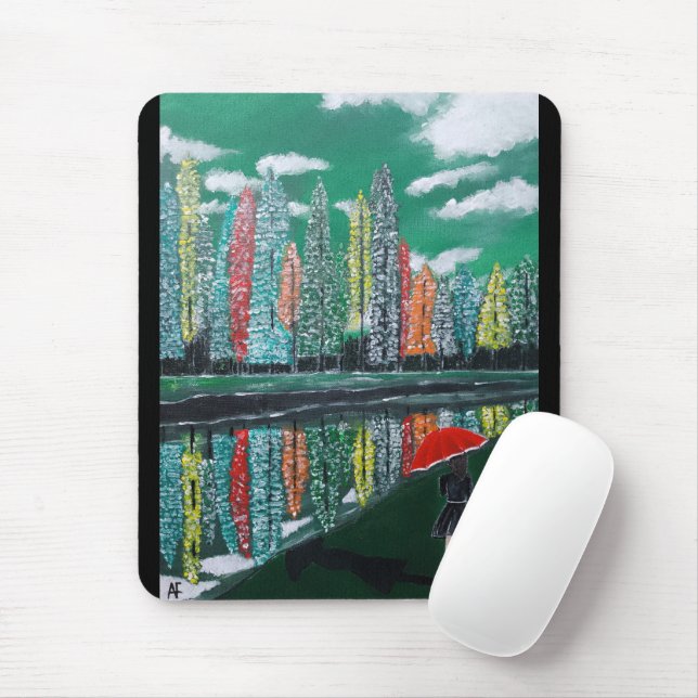 Autumn Reflection Painting by Alfred Fox Mouse Mat (With Mouse)