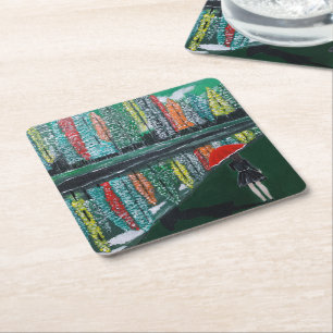 Autumn Reflection Painting by Alfred Fox Square Paper Coaster