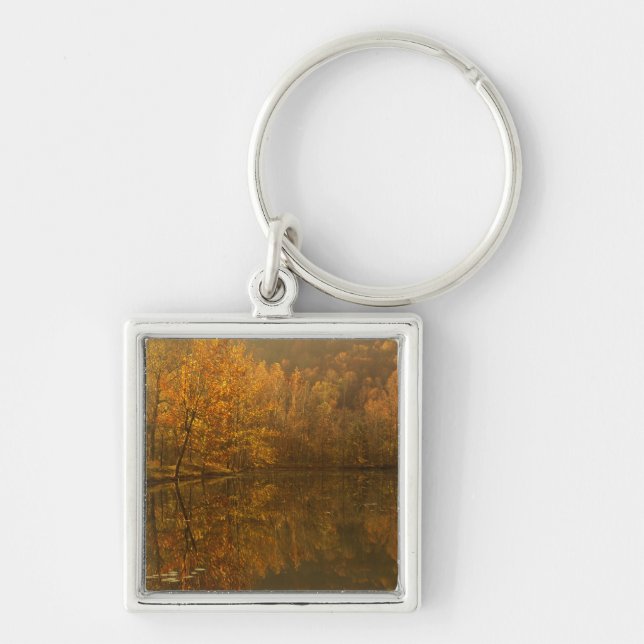 Autumn reflections on pond. key ring (Front)