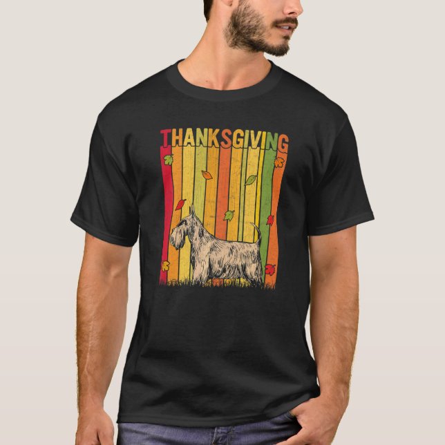 Autumn Retro Cute Scottish Terrier Dog Thanksgivin T-Shirt (Front)