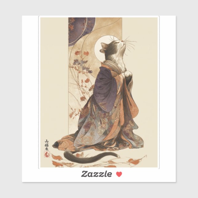"Autumn Reverie" Japanese Cat in Kimono Art (Sheet)