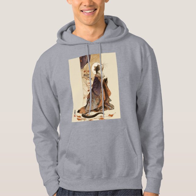 "Autumn Reverie" Japanese Cat in Kimono Art Hoodie (Front)