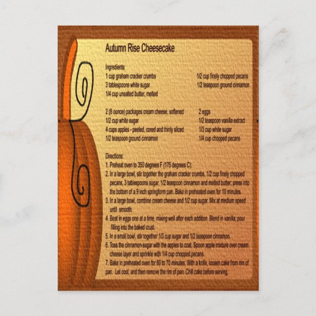 Autumn Rise Cheesecake Recipe Postcard (Front)