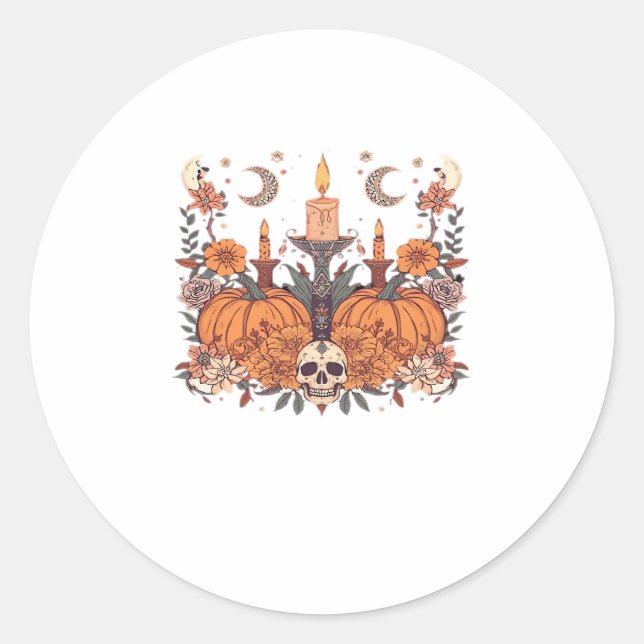 Autumn Rituals � Pumpkins, Candles and Crescent Ha Classic Round Sticker (Front)