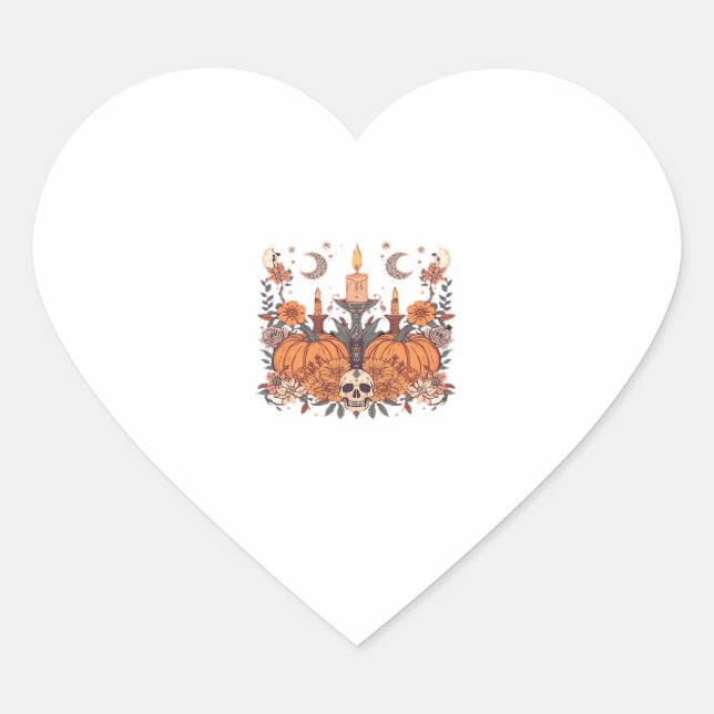 Autumn Rituals � Pumpkins, Candles and Crescent Ha Heart Sticker (Front)