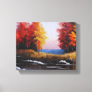 Autumn River Landscape Painting Canvas Print