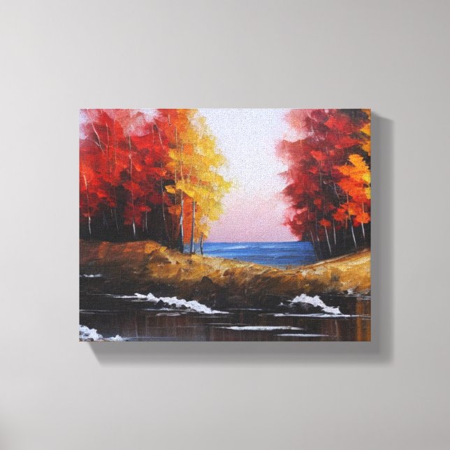 Autumn River Landscape Painting Canvas Print (Front)