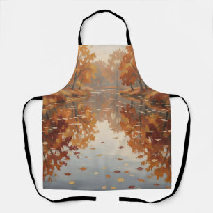 Autumn River Reflection Orange Trees Fall Apron