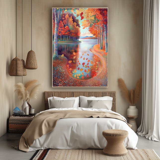 Autumn River Scene in Pointillist Style Poster (Creator Uploaded)