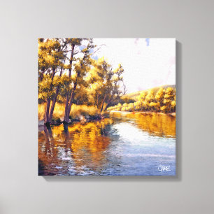 Autumn River Scenery Painting  Canvas Print