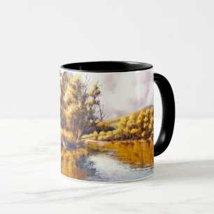 Autumn River Scenery Painting Gift Mug