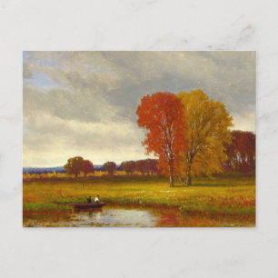 Autumn River Trees Painting Postcard