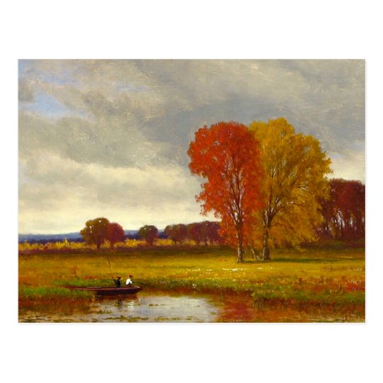 Autumn River Trees Painting Postcard