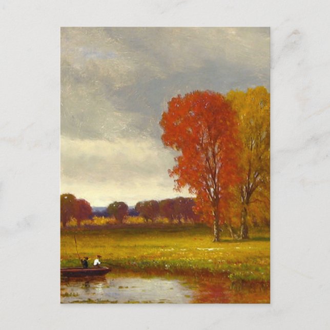 Autumn River Trees Painting Postcard (Front)