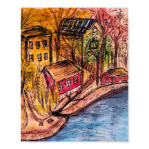 Autumn Riverside Art – Cosy Fall Illustration