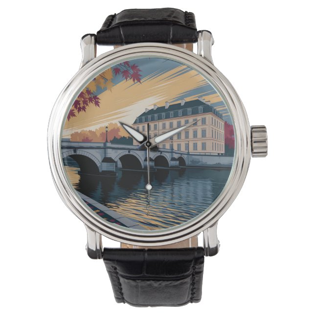 Autumn Riverside European City Illustration Art Watch (Front)