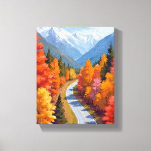 Autumn Road Fall Foliage Watercolor Nature Canvas Print