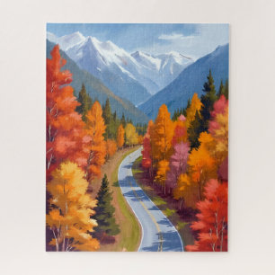 Autumn Road   Fall Foliage Watercolor Nature Jigsaw Puzzle