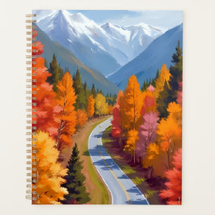 Autumn Road Fall Foliage Watercolor Nature Planner