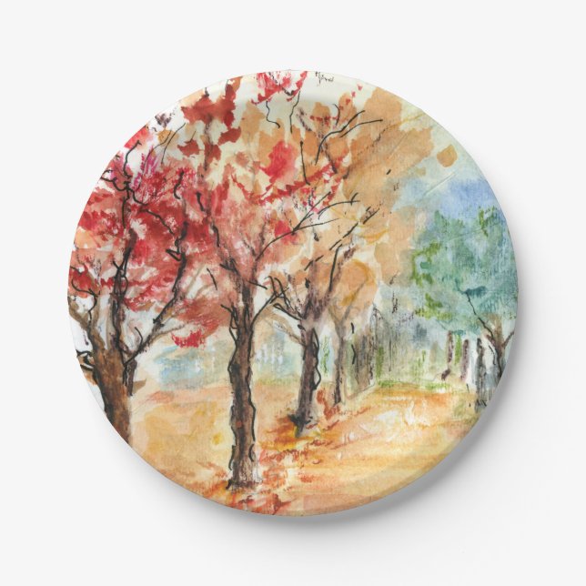 Autumn Road Paper Plates (Front)