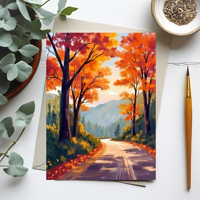 Autumn Road | Watercolor Fall Foliage Leaves Card (Creator Uploaded)