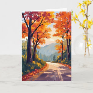 Autumn Road Watercolor Fall Foliage Leaves Card