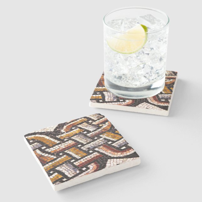 Autumn Roman Mosaic Stone Coaster (Side)