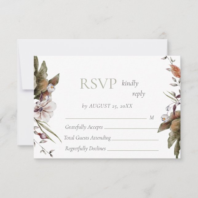 Autumn Romance Arch Floral Wedding RSVP Card (Front)