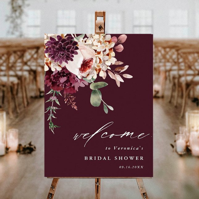 Autumn Romance Burgundy Bridal Shower Welcome Sign (Creator Uploaded)