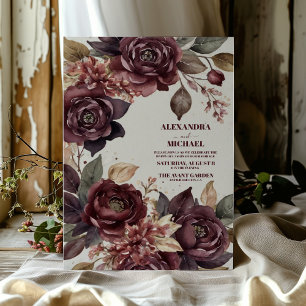Autumn Romance Burgundy Watercolor Wedding  Invitation