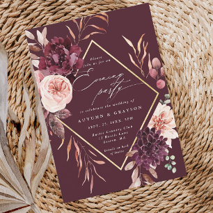 Autumn Romance Burgundy Wedding Evening Party Invitation