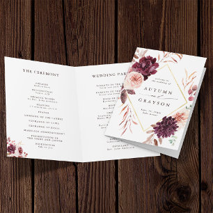 Autumn Romance Burgundy Wedding Folded Programme