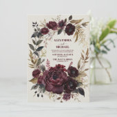 Autumn Romance Burgundy Wedding Invitation (Standing Front)