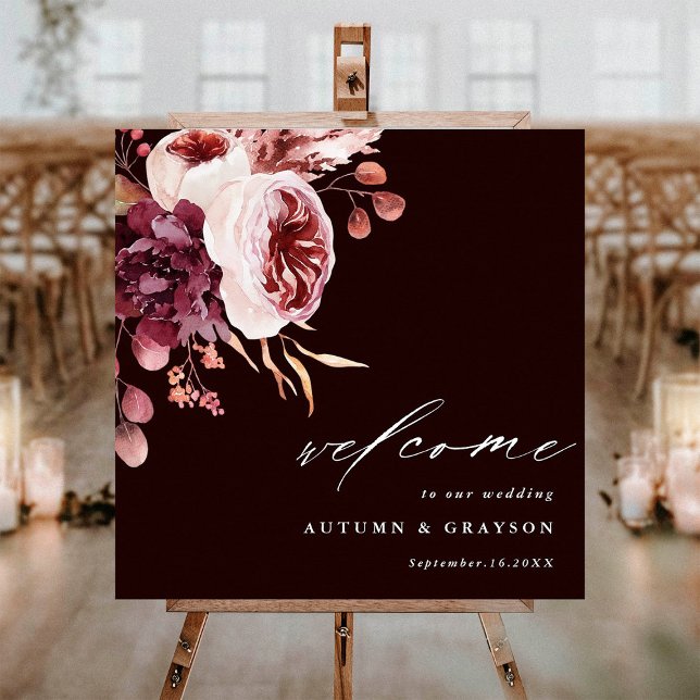 Autumn Romance Dark Burgundy Wedding Welcome  Poster (Creator Uploaded)