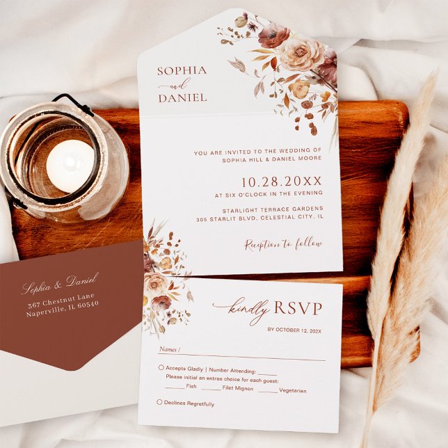 Autumn Romance Dried Flowers Wedding All In One Invitation (Creator Uploaded)