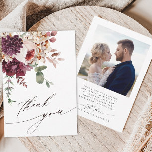 Autumn Romance Elegant Floral Wedding Photo Thank You Card