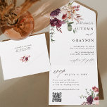 Autumn Romance Elegant Floral Wedding QR Code  All In One Invitation<br><div class="desc">All-in-one wedding invitation with RSVP QR code. For more advanced customisation of this design,  please click the BLUE DESIGN TOOL BUTTON. Matching items are also available.</div>