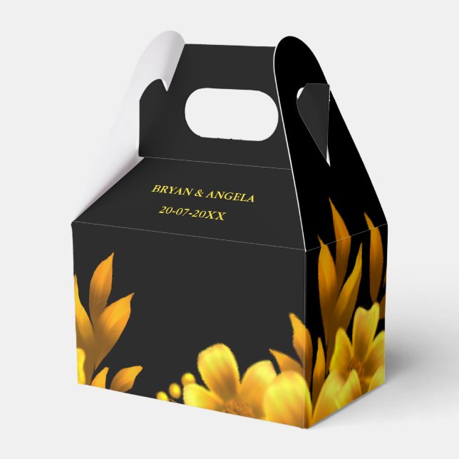 Autumn romance faux gold & blackfloral geometric favour box (Front Side)