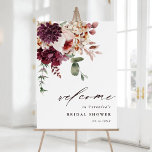 Autumn Romance Floral Bridal Shower Welcome Sign<br><div class="desc">This bridal shower welcome sign features a watercolor flower bouquet of dahlias,  garden roses,  and peony in burgundy red,  maroon,  blush pink over fall leaves. For more advanced customisation of this design,  please click the BLUE DESIGN TOOL BUTTON. Matching items are also available.</div>