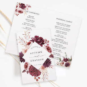 Autumn Romance Floral Burgundy Wedding Program