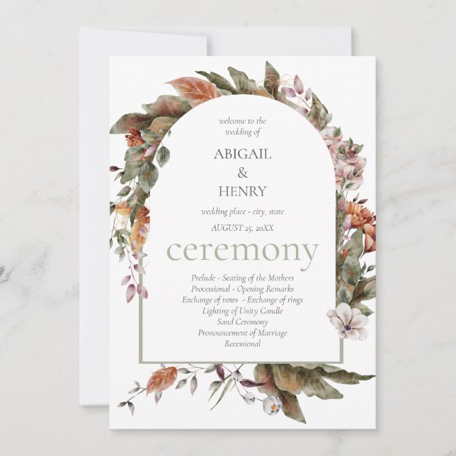 Autumn Romance Floral Wedding Ceremony Programs Invitation (Front)
