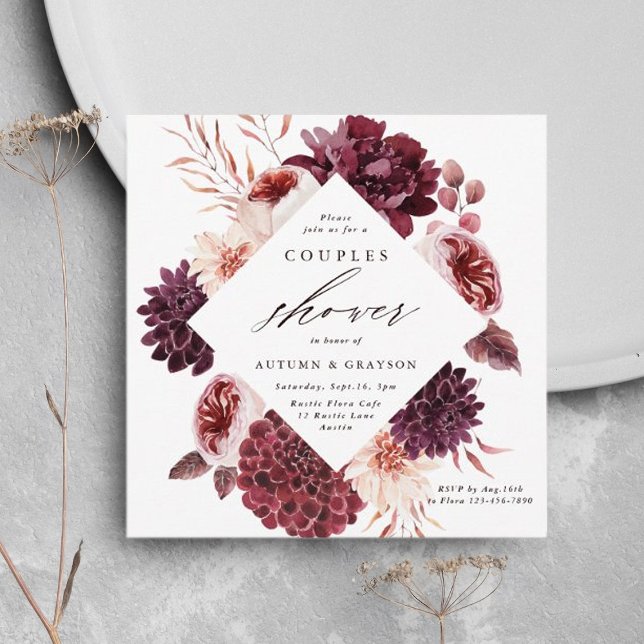 Autumn Romance Floral Wedding Couples Shower  Invitation (Creator Uploaded)