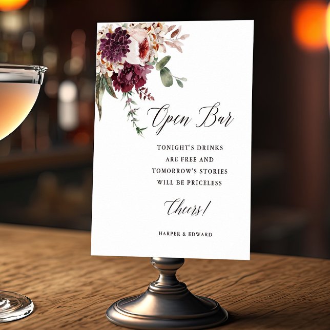 Autumn Romance Floral Wedding Open Bar Sign (Creator Uploaded)