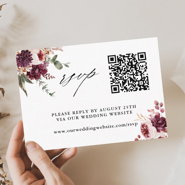 Autumn Romance Floral Wedding QR Code RSVP Enclosure Card (Creator Uploaded)