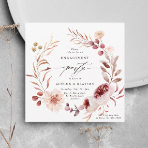 Autumn Romance Floral Wreath Engagement Party Invitation