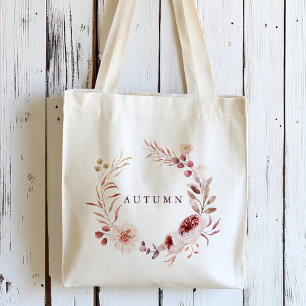 Autumn Romance Floral Wreath Personalise Tote Bag