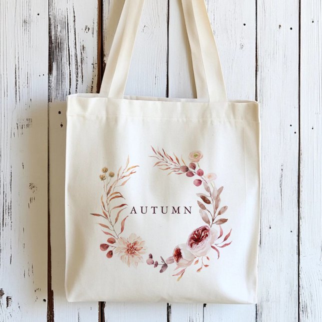 Autumn Romance Floral Wreath Personalise Tote Bag (Creator Uploaded)
