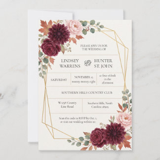 Autumn Romance Gold Floral Wedding Invitation